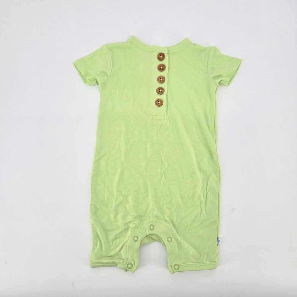 Posh Peanut Lime Green Bamboo Viscose Henley Short Sleeve Romper 9-12 Months EUC